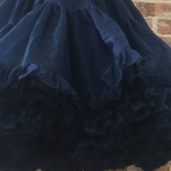 Gorgeous Vintage Navy Blue Soft Nylon Semi-Sheer Crinoline Petticoat - S/M - Picture 4 of 10